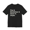 Crew Names Graphic Tee — "Poe & Bradshaw & Flynn & Doyle." Printify