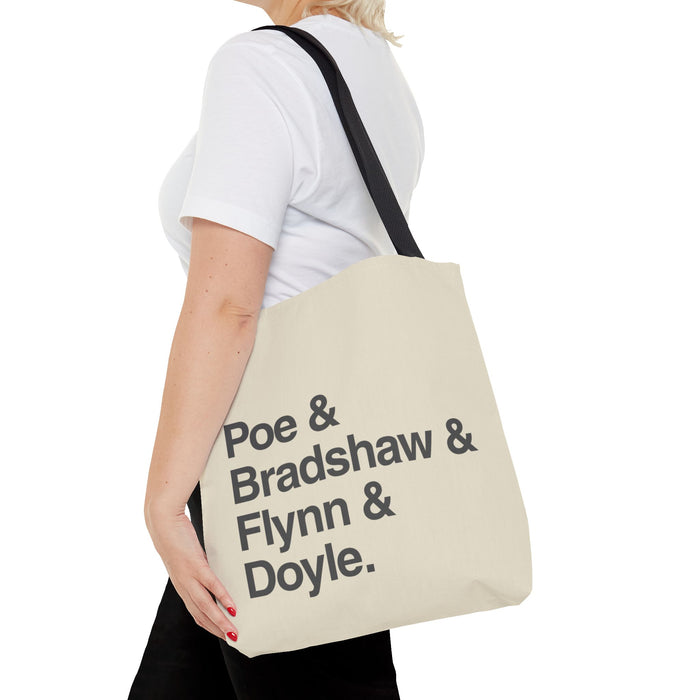 Tote Bag — Minimalist 'Poe & Bradshaw & Flynn & Doyle.' Text Tote Printify