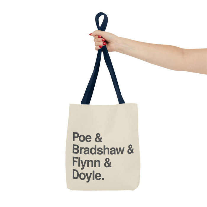 Tote Bag — Minimalist 'Poe & Bradshaw & Flynn & Doyle.' Text Tote Printify