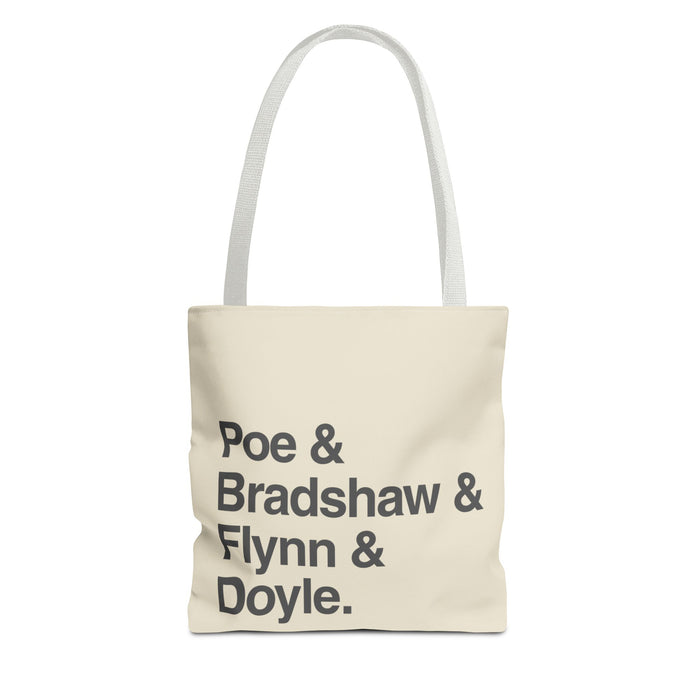 Tote Bag — Minimalist 'Poe & Bradshaw & Flynn & Doyle.' Text Tote Printify