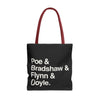 Literary Character List Tote Bag – Poe & Bradshaw & Flynn & Doyle. Printify