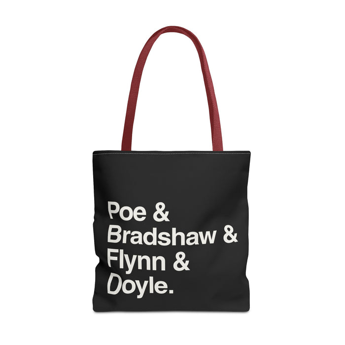 Literary Character List Tote Bag – Poe & Bradshaw & Flynn & Doyle. Printify