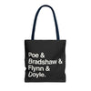 Literary Character List Tote Bag – Poe & Bradshaw & Flynn & Doyle. Printify