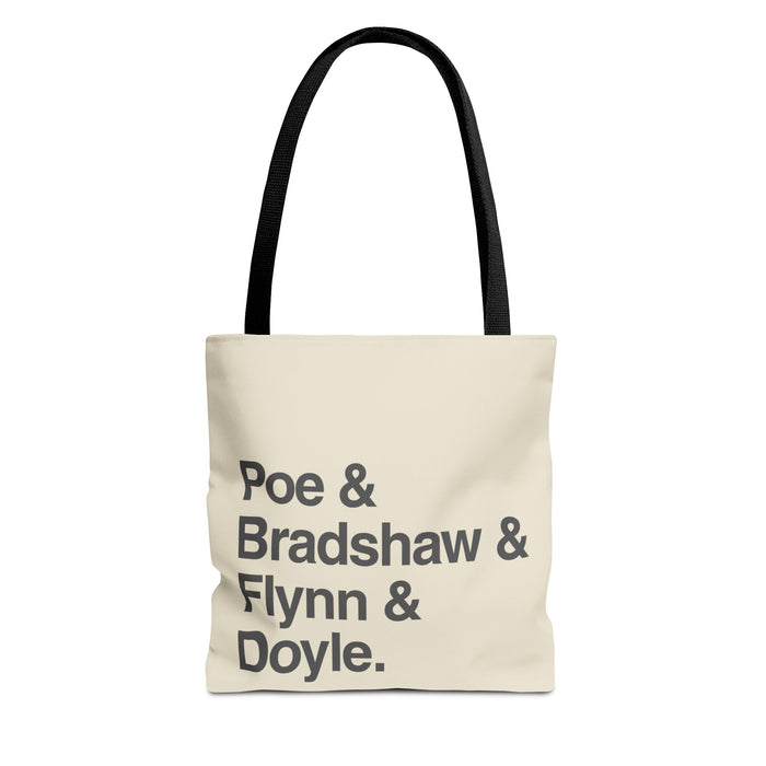 Tote Bag — Minimalist 'Poe & Bradshaw & Flynn & Doyle.' Text Tote Printify