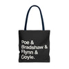 Literary Character List Tote Bag – Poe & Bradshaw & Flynn & Doyle. Printify