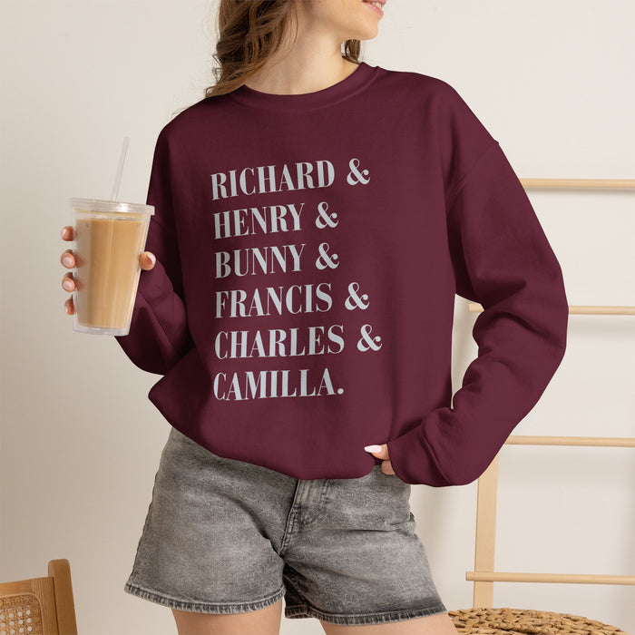 Dark academia sweatshirt characters crewneck | Richard and Henry and Bunny and Francis and Charles and Camilla Printify
