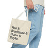 Tote Bag — Minimalist 'Poe & Bradshaw & Flynn & Doyle.' Text Tote Printify