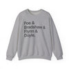 Crewneck Sweatshirt — Poe & Bradshaw & Flynn & Doyle Text Design Printify