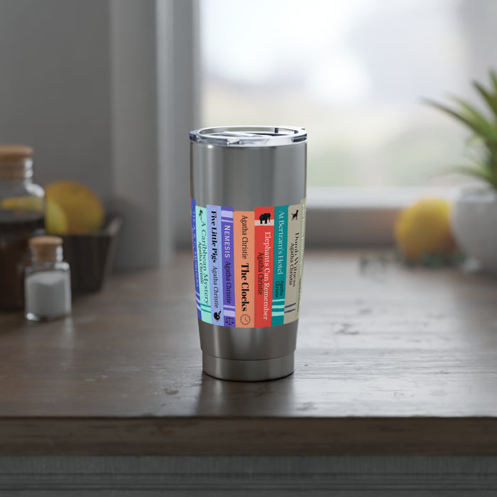 Agatha Christie Bookshelf Tumbler | Stainless Steel Travel Mug