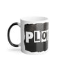 White mug with black handle and 'PLOT TWIST' text on a white background