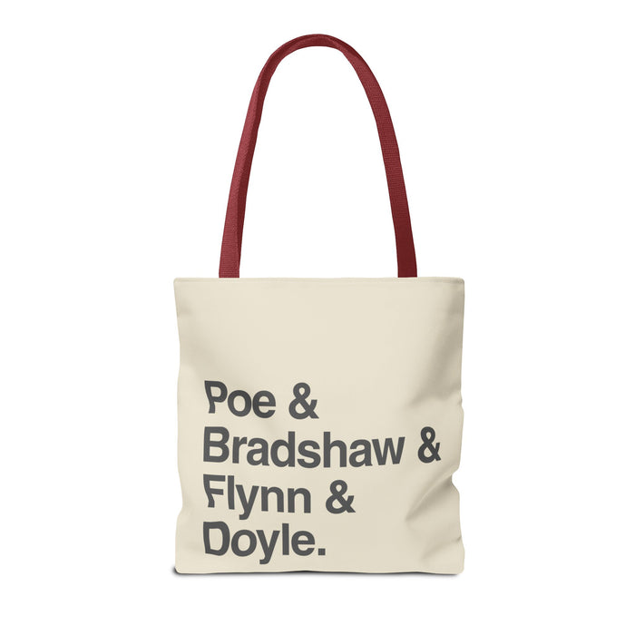 Tote Bag — Minimalist 'Poe & Bradshaw & Flynn & Doyle.' Text Tote Printify