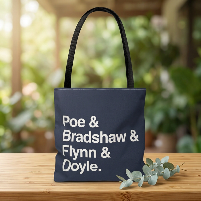 Copy of Literary Character List Tote Bag – Poe & Bradshaw & Flynn & Doyle. Printify