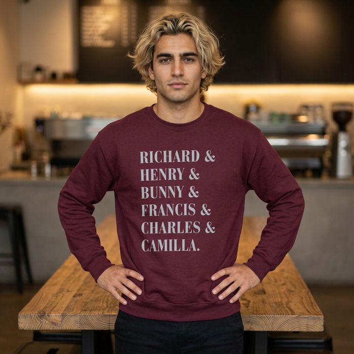 Dark academia sweatshirt characters crewneck | Richard and Henry and Bunny and Francis and Charles and Camilla Printify