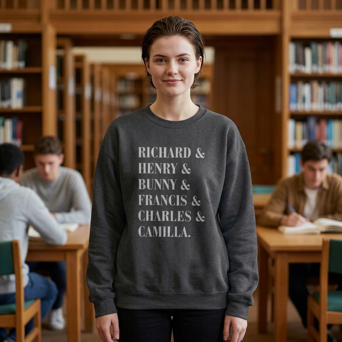 Dark academia sweatshirt characters crewneck | Richard and Henry and Bunny and Francis and Charles and Camilla Printify