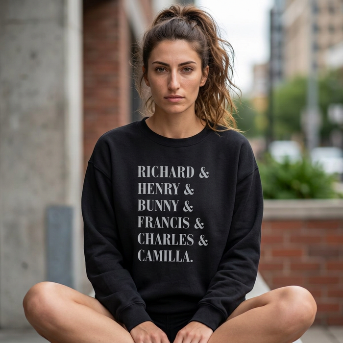 Dark academia sweatshirt characters crewneck | Richard and Henry and Bunny and Francis and Charles and Camilla Printify