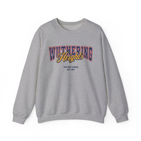 Gray sweatshirt with 'Wuthering Heights' text on a white background