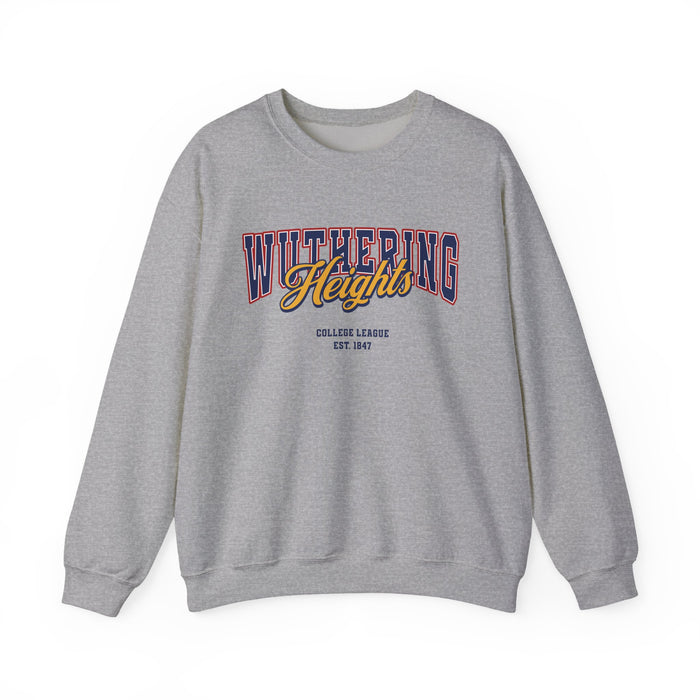 Gray sweatshirt with 'Wuthering Heights' text on a white background