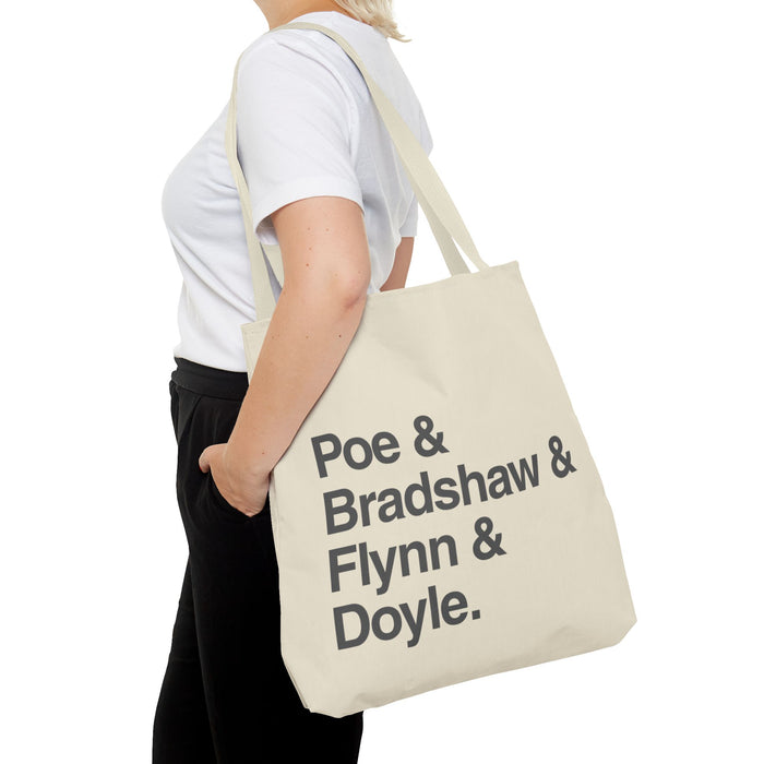 Tote Bag — Minimalist 'Poe & Bradshaw & Flynn & Doyle.' Text Tote Printify
