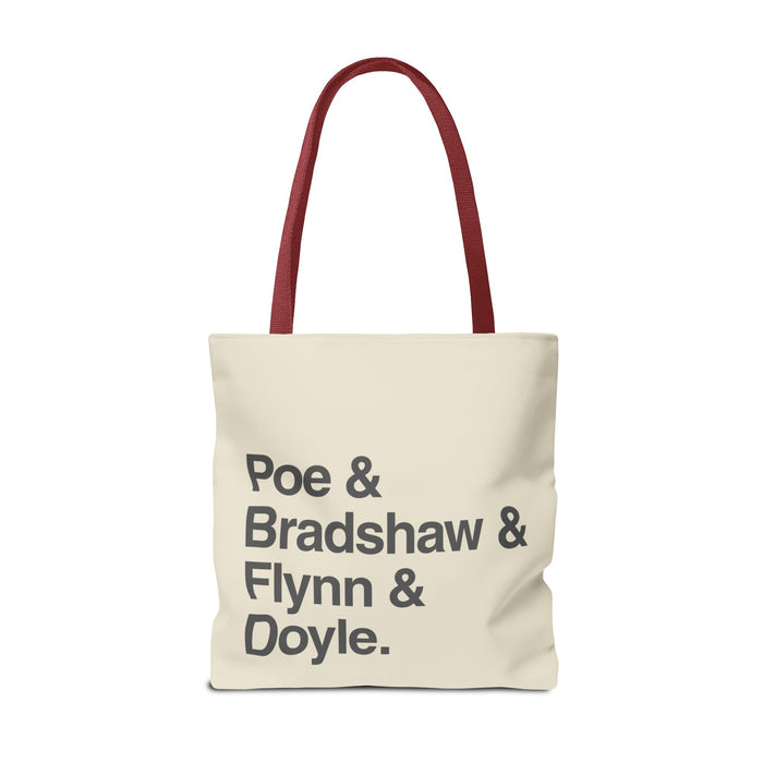 Tote Bag — Minimalist 'Poe & Bradshaw & Flynn & Doyle.' Text Tote Printify