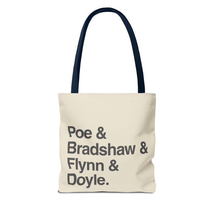 Tote Bag — Minimalist 'Poe & Bradshaw & Flynn & Doyle.' Text Tote Printify