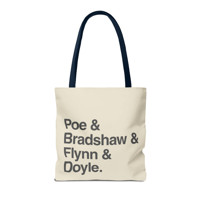 Tote Bag — Minimalist 'Poe & Bradshaw & Flynn & Doyle.' Text Tote Printify