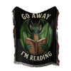 Go Away I'm Reading Dragon Woven Blanket Printify