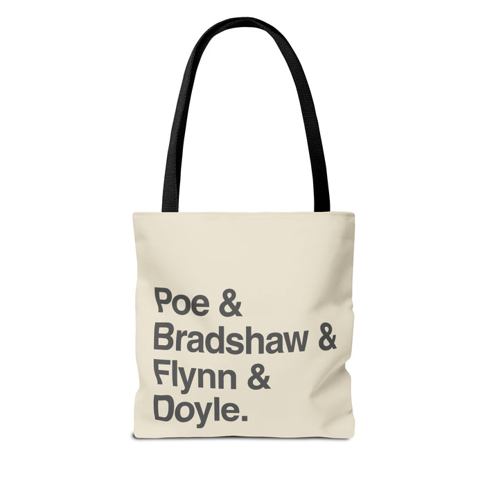 Tote Bag — Minimalist 'Poe & Bradshaw & Flynn & Doyle.' Text Tote Printify