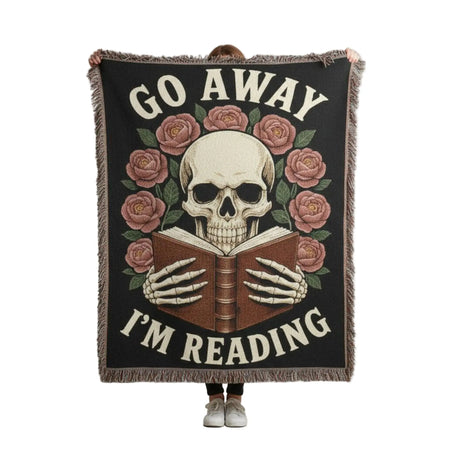 Go Away I'm Reading Dragon Woven Blanket Printify