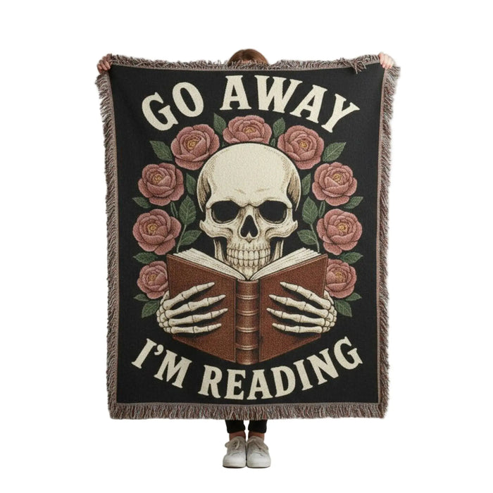 Go Away I'm Reading Dragon Woven Blanket Printify