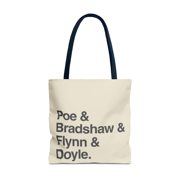 Tote Bag — Minimalist 'Poe & Bradshaw & Flynn & Doyle.' Text Tote Printify