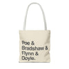 Tote Bag — Minimalist 'Poe & Bradshaw & Flynn & Doyle.' Text Tote Printify
