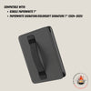 Black tablet case with compatibility text on a beige background