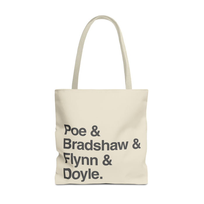 Tote Bag — Minimalist 'Poe & Bradshaw & Flynn & Doyle.' Text Tote Printify