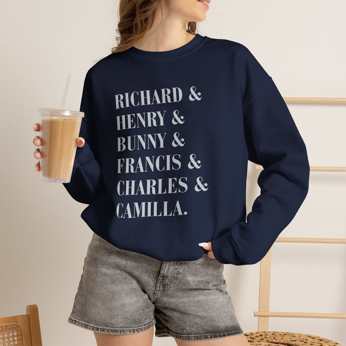 Dark academia sweatshirt characters crewneck | Richard and Henry and Bunny and Francis and Charles and Camilla Printify