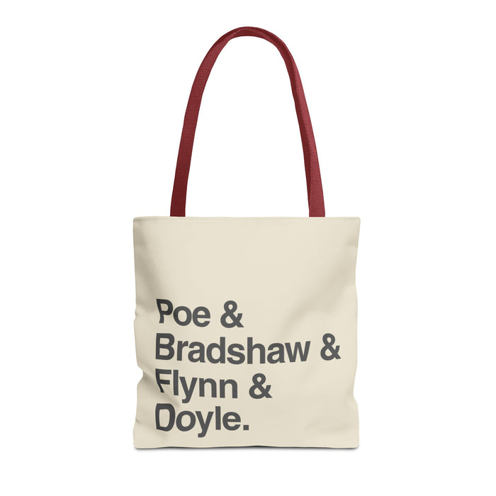 Tote Bag — Minimalist 'Poe & Bradshaw & Flynn & Doyle.' Text Tote Printify