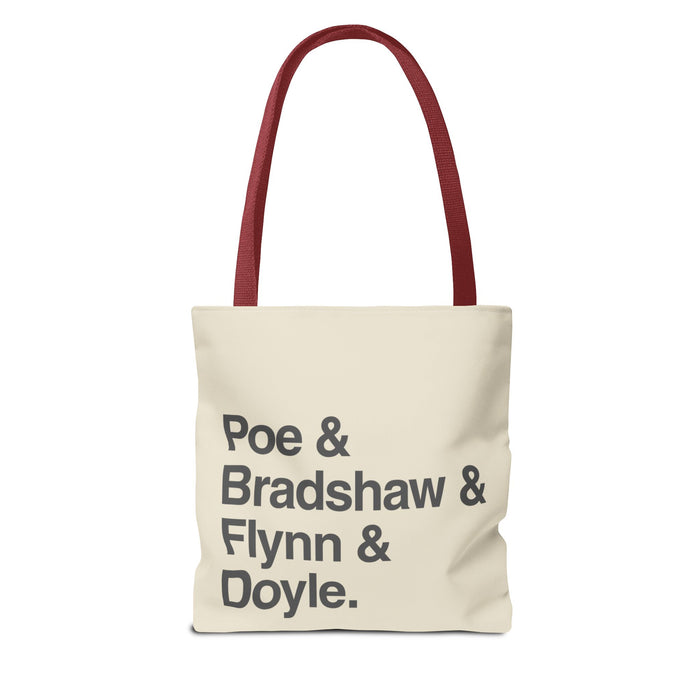 Tote Bag — Minimalist 'Poe & Bradshaw & Flynn & Doyle.' Text Tote Printify
