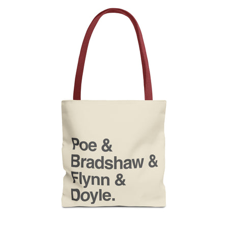 Tote Bag — Minimalist 'Poe & Bradshaw & Flynn & Doyle.' Text Tote Printify