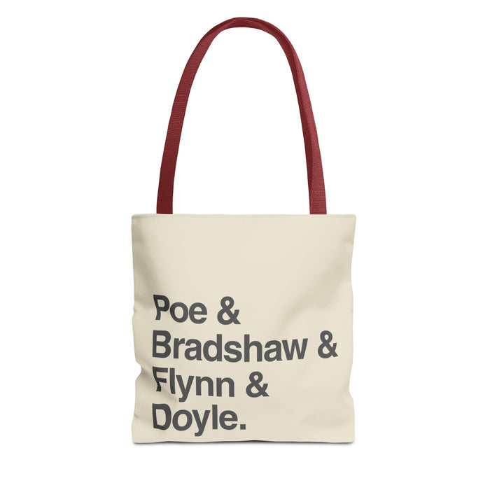 Tote Bag — Minimalist 'Poe & Bradshaw & Flynn & Doyle.' Text Tote Printify