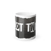 Mug with 'PLOT TWIST' grunge typeface on a white background