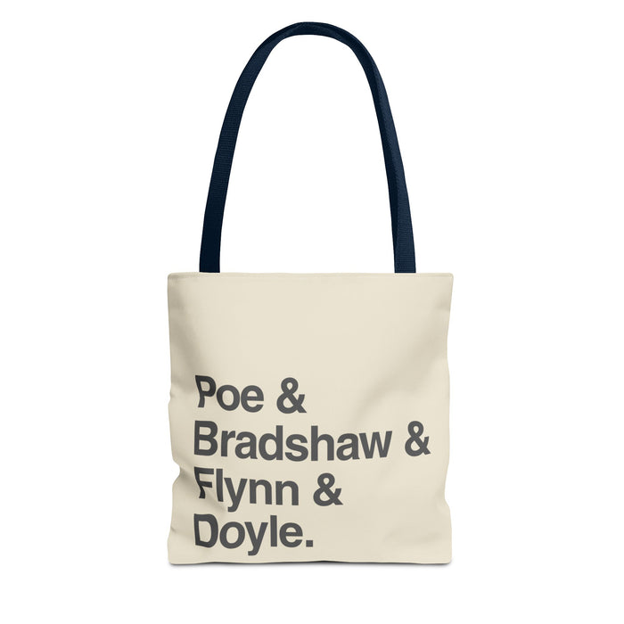 Tote Bag — Minimalist 'Poe & Bradshaw & Flynn & Doyle.' Text Tote Printify
