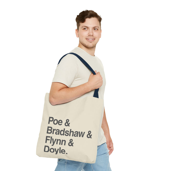Tote Bag — Minimalist 'Poe & Bradshaw & Flynn & Doyle.' Text Tote Printify