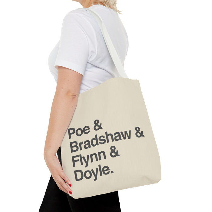 Tote Bag — Minimalist 'Poe & Bradshaw & Flynn & Doyle.' Text Tote Printify