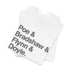 Crew Names Graphic Tee — "Poe & Bradshaw & Flynn & Doyle." Printify
