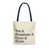 Tote Bag — Minimalist 'Poe & Bradshaw & Flynn & Doyle.' Text Tote Printify