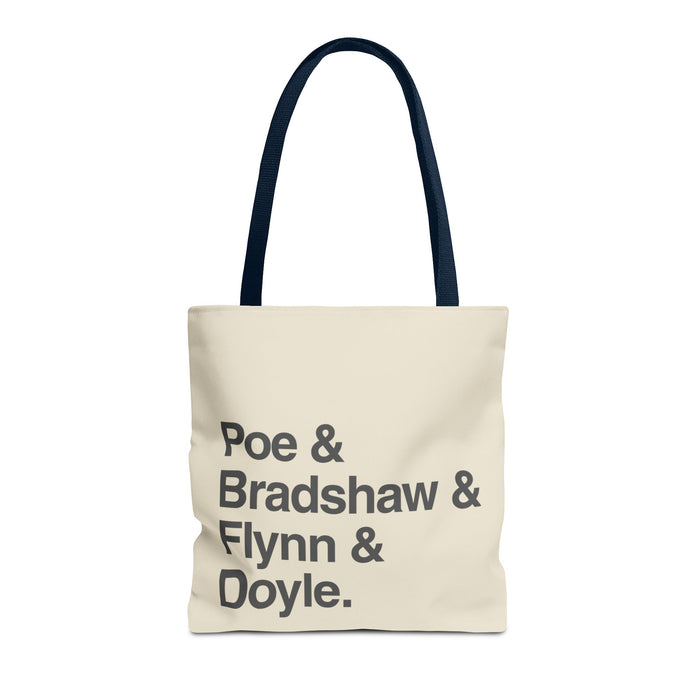 Tote Bag — Minimalist 'Poe & Bradshaw & Flynn & Doyle.' Text Tote Printify