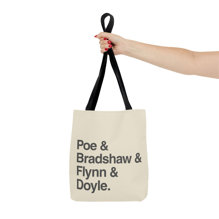 Tote Bag — Minimalist 'Poe & Bradshaw & Flynn & Doyle.' Text Tote Printify