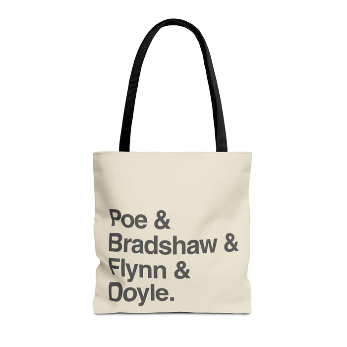 Tote Bag — Minimalist 'Poe & Bradshaw & Flynn & Doyle.' Text Tote Printify