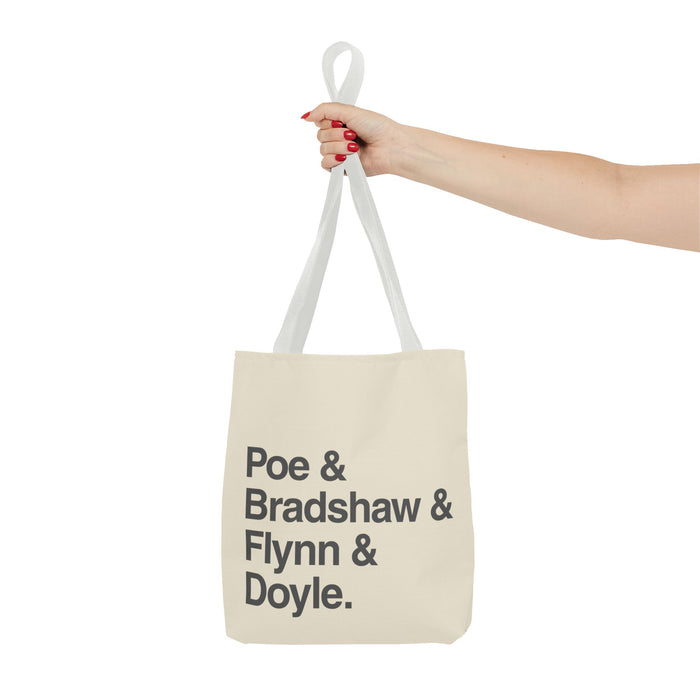 Tote Bag — Minimalist 'Poe & Bradshaw & Flynn & Doyle.' Text Tote Printify