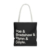 Literary Character List Tote Bag – Poe & Bradshaw & Flynn & Doyle. Printify