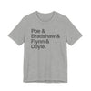 Crew Names Graphic Tee — "Poe & Bradshaw & Flynn & Doyle." Printify
